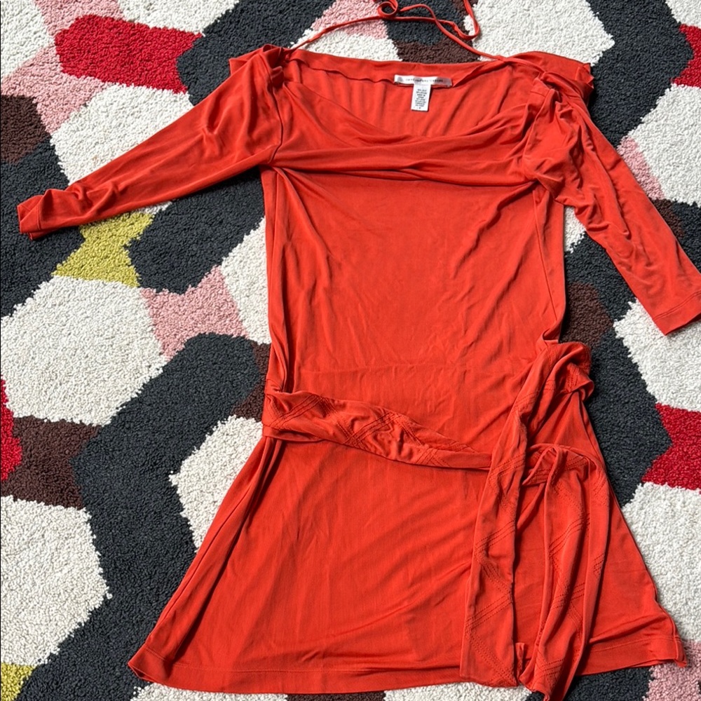 Diane Von Furstenberg Orange Dress 3/4 Sleeve